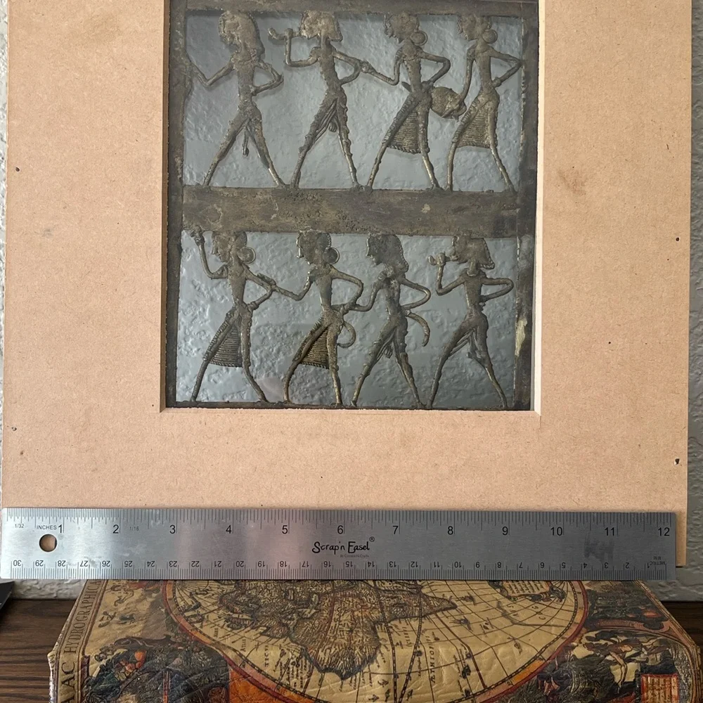 Vintage Dhokra Brass Tribal Wall Art Framed Indian Folk Dancing Figures 13”